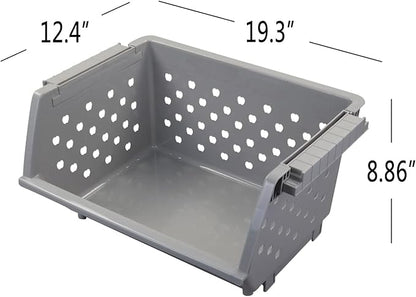 Stackable Storage Bins for Pantry Organizers and Storage 3 Pack, Pantry Storage Basket for Office, Garage, Kitchen and Home Organization (Grey)