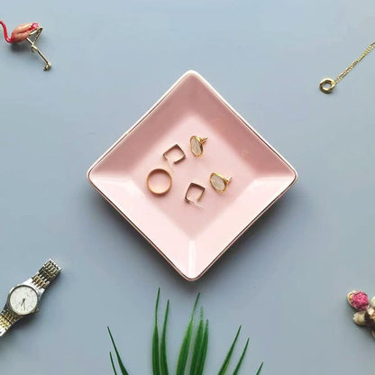HANKOR Ceramic Jewelry Dish Tray, Decorative Trinket Tray Holder for Ring Earring Key, Gift for Women Girls, 4.7inch, Pink