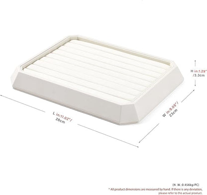 Premium PU Leather Stackable Jewelry Ring Display Tray Ring Earring Display Holder Organizer Showcase(Beige)