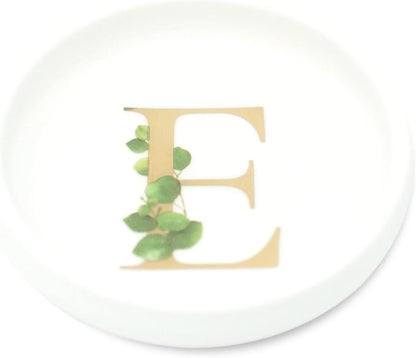 Trinket Tray Jewelry Dish with Monogrammed E in Gold Ring Holder - White Trinket Dish - Personalized Ring Dish or Jewelry Tray - Cedar & Ink (E)