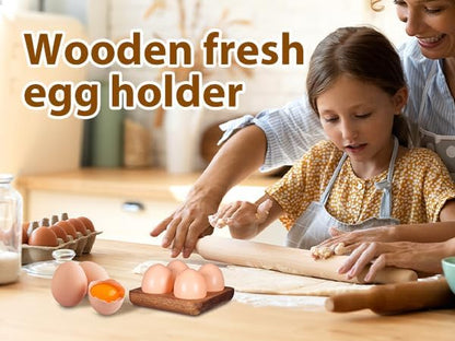 Homoyoyo 4 Egg Holder Countertop, Acacia Wood Egg Holder 4 Slot, Compact Natural Organizer for Kitchen Display Fridge for Chocolates, Sushi, Kitchen Organization for Busy Parents Home Hearth