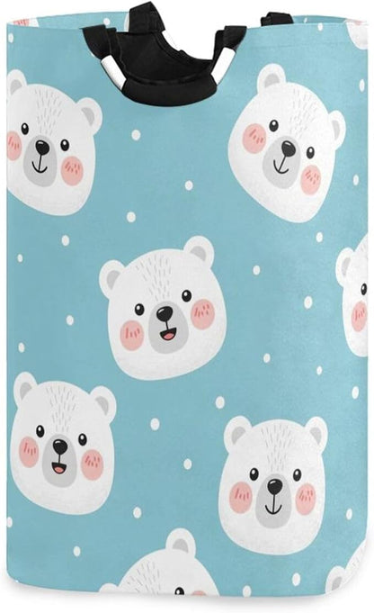 Laundry Hamper Basket White Bear Dot Storage Basket Collapsible Clothes Hamper with Handle Nursery Hamper Blanket Basket for Kids Room Dirty Cloth College Dorm