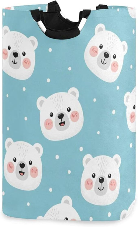 Laundry Hamper Basket White Bear Dot Storage Basket Collapsible Clothes Hamper with Handle Nursery Hamper Blanket Basket for Kids Room Dirty Cloth College Dorm