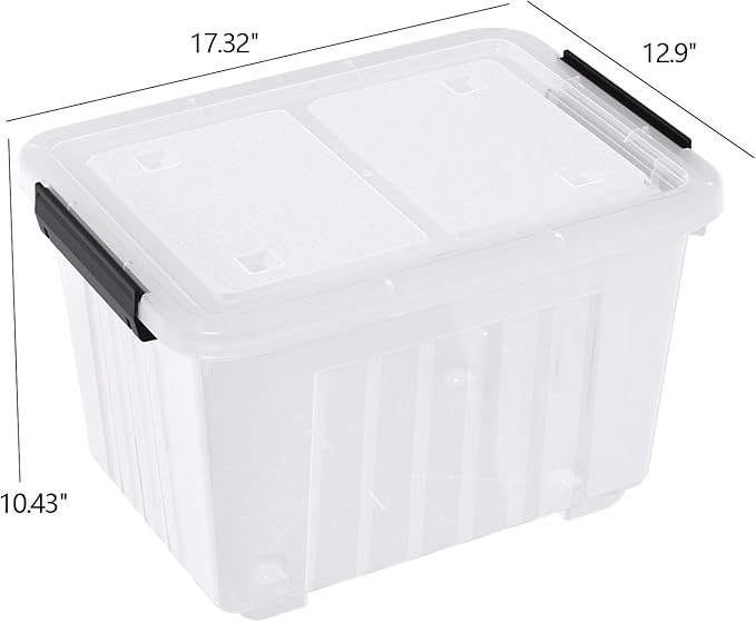 30 L Clear Latching Storage Bin with Wheels, 4 Packs Plastic Storage Container Boxes with Lids