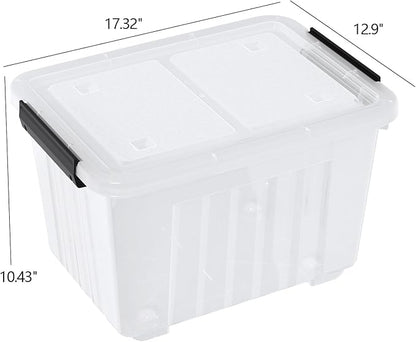 30 L Clear Latching Storage Bin with Wheels, 4 Packs Plastic Storage Container Boxes with Lids
