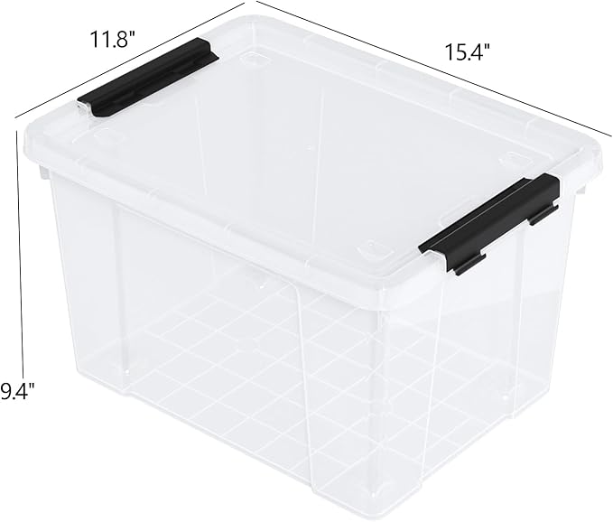 Neadas 22 Quart Plastic Clear Storage Box with Wheels, Plastic Storage Bins with Lids, Latching Bins, 4 Packs