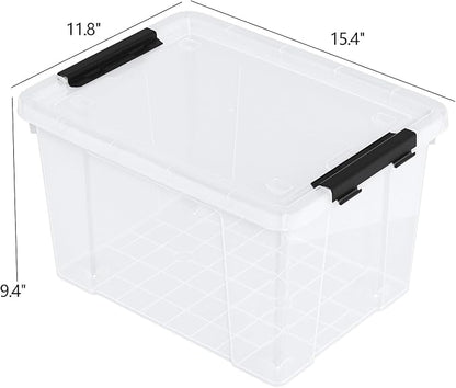 Neadas 22 Quart Plastic Clear Storage Box with Wheels, Plastic Storage Bins with Lids, Latching Bins, 4 Packs