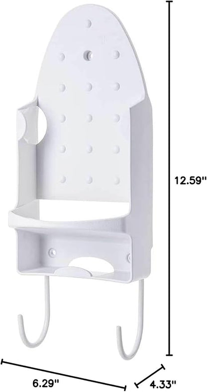 Ironing Board Hanger Wall Mount, Electric Iron Holder Rack Organizer with Hooks for Household Bathroom Laundry Room Closet Hotel White