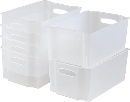 6 Packs Freezer Organizer Bins, Stackable Plastic Pantry Storage Bins, Frosted Transparent