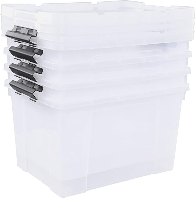Minekkyes 4-Pack 34 Quart Clear Latching Box Totes, Plastic Storage Bin