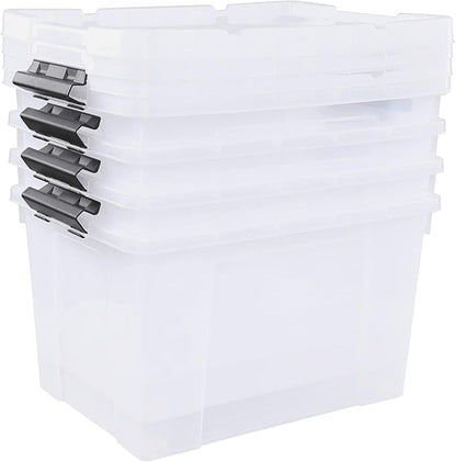 Minekkyes 4-Pack 34 Quart Clear Latching Box Totes, Plastic Storage Bin