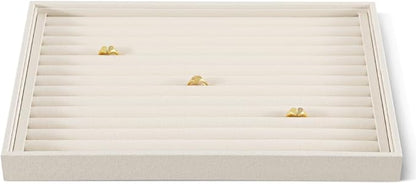 Dansmiy Linen Stackable Ring Ear Studs Display Tray, Premium Rings Storage Tray, Jeweler Shop Counter Showcase Table Top Organizers, Makeup Table Drawer Insert Jewelry Tray