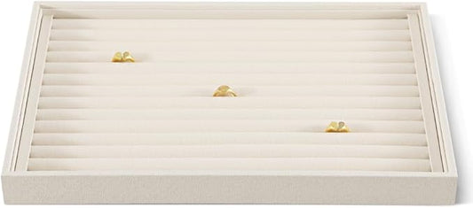 Dansmiy Linen Stackable Ring Ear Studs Display Tray, Premium Rings Storage Tray, Jeweler Shop Counter Showcase Table Top Organizers, Makeup Table Drawer Insert Jewelry Tray