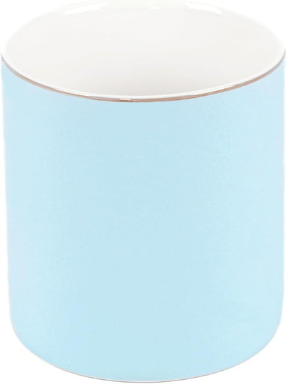 HANKOR Ceramic Pencil Holder for Desk - Cute Gold Trim Pen Aesthetic Makeup Brush Cup Holder Organizer for Desktop Storage Stationery Office Home Supplies (Light Blue)