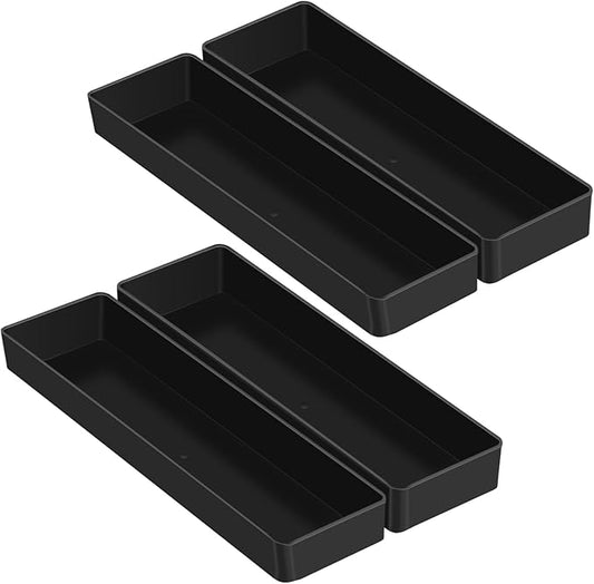 Teling 4 Pcs Large Black Rectangular Desk Organizer Set, Half Accessory Tray, Plastic Tabletop Organizer for Office, Home, or Study, Dimensions: 9.45 x 2.95 x 1.38 Inches