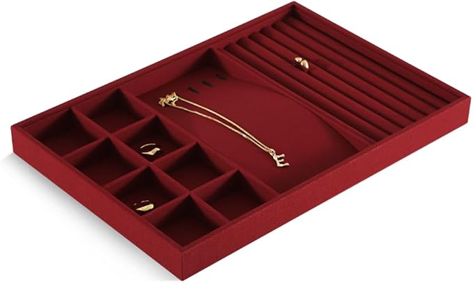 Dansmiy Linen Stackable Multifunctional jewelry Display Tray, Ring Earring Bracelet Necklace Storage Tray, Jewellery Shop Counter Showcase Table Top Organizers, Makeup Table Drawer Insert Jewelry Tray