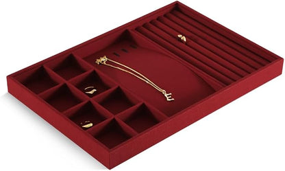 Dansmiy Linen Stackable Multifunctional jewelry Display Tray, Ring Earring Bracelet Necklace Storage Tray, Jewellery Shop Counter Showcase Table Top Organizers, Makeup Table Drawer Insert Jewelry Tray