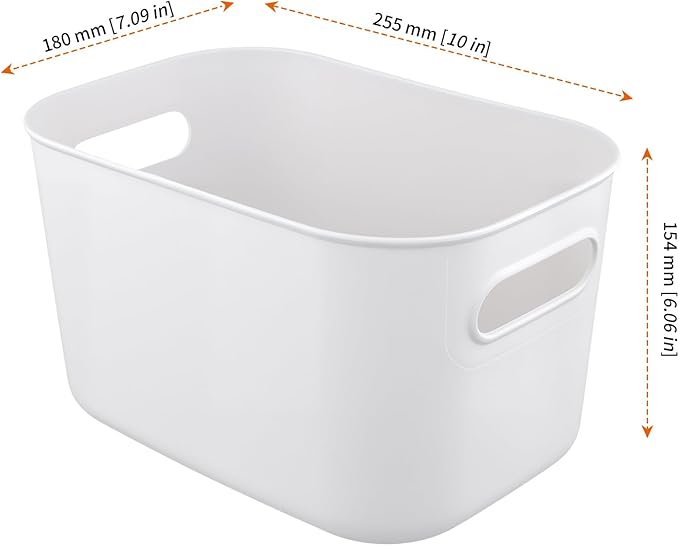HOZEON 10 Pack White Plastic Storage Bins with Handle, Stackable Cupboard Organiser Pantry Storage Boxes for Shelves, Drawers, Bathroom, 10 x 7 x 6 Inch