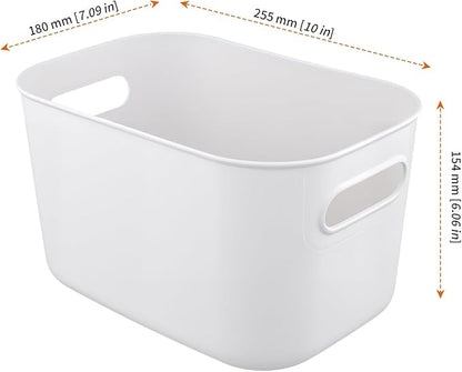 HOZEON 10 Pack White Plastic Storage Bins with Handle, Stackable Cupboard Organiser Pantry Storage Boxes for Shelves, Drawers, Bathroom, 10 x 7 x 6 Inch