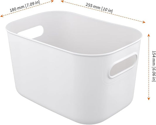 HOZEON 10 Pack White Plastic Storage Bins with Handle, Stackable Cupboard Organiser Pantry Storage Boxes for Shelves, Drawers, Bathroom, 10 x 7 x 6 Inch