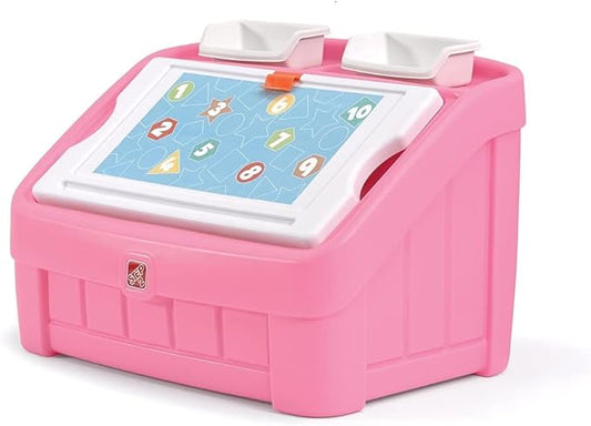 Step2 2-in-1 Toy Box & Art Lid, Kids Toy Storage Bin & Organizer, Easel & Chest in One, Made of Durable Plastic, For Toddlers 2+ Years Old, Pink
