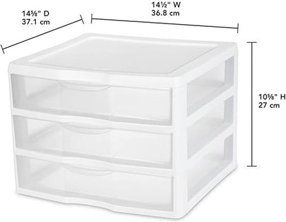 Sterilite 12-Pack Wide 3 Drawer Unit, Plastic Desktop Organizer with Clear Drawers, White Frame - Stackable Multi-Purpose Storage for Office Supplies, Craft Rooms, Classrooms and Home Organization