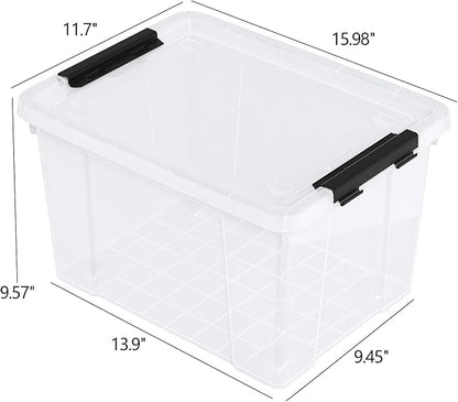 Aninhao 4-Pack 22 Quart Plastic Storage Bins with Wheels, Latching Storage Box Bin, Clear