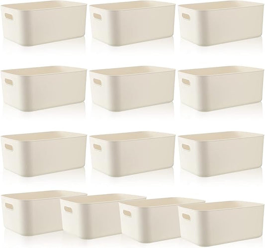 Zopeal Plastic Storage Bins 10 Pcs White Pantry Organizer Bins Small Baskets Storage Containers for Home Kitchen (14 x 10.5 x 6.4 Inch)