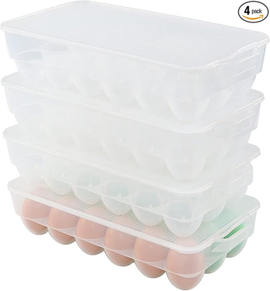 4 Packs Clear Plastic Egg Holders, Home Egg Containers with Lid, Egg Storage Box, Fits 18 x 4 Eggs (72 Eggs)