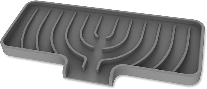 Silicone Sponge Holder for Kitchen Sink With Drain Spout, Self Draining, Kitchen Soap Tray, Bathroom Organizer, Sink Caddy, Perfect for Dispenser, Scrubber, Bottle, Cup on Counter-10"×4" (Grey)