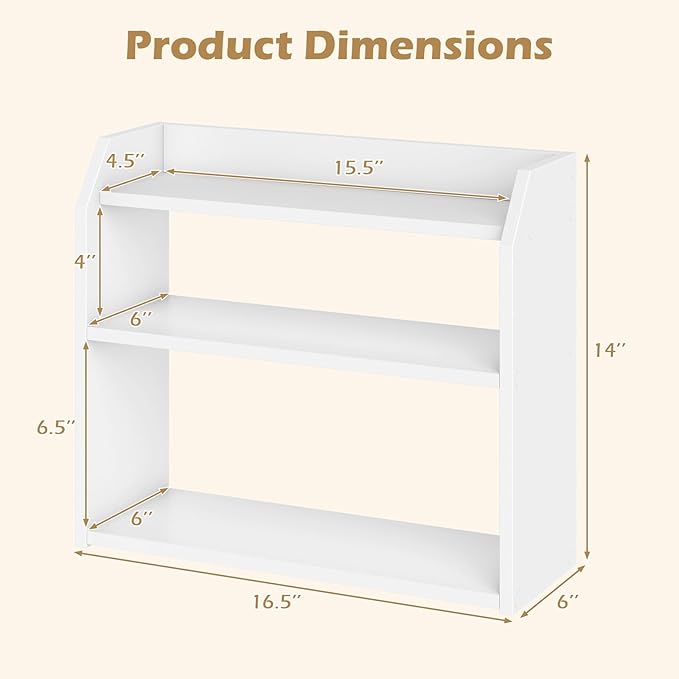 Giantex 3-Tier Desktop Bookshelf, Small Wood Countertop Organizer with Raised Guardrails, Space-Saving Desk Display Hutch, Modern Tabletop Shelf for Study Room, Office and Dorm, White (1)