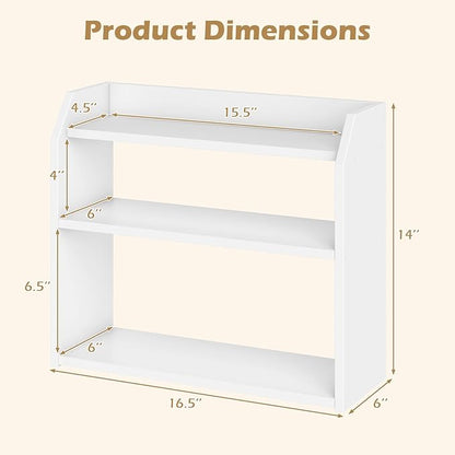Giantex 3-Tier Desktop Bookshelf, Small Wood Countertop Organizer with Raised Guardrails, Space-Saving Desk Display Hutch, Modern Tabletop Shelf for Study Room, Office and Dorm, White (1)