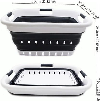 SAMMART 41L (10.8 gallon) Set of 2 Collapsible 3 Handled Plastic Laundry Basket-Foldable Pop Up Storage Container/Organizer-Space Saving Hamper/Basket (2, Black)