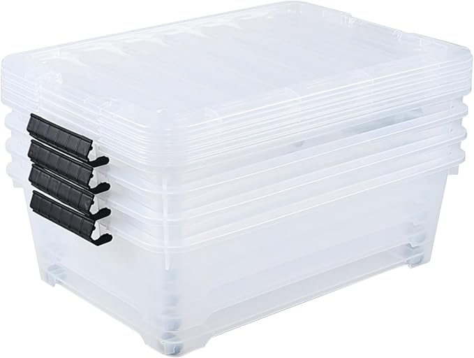 Hommp 20 Quart Under Bed Plastic Storage Bins, 4-Pack Clear Under Bed Storage Box with Wheels