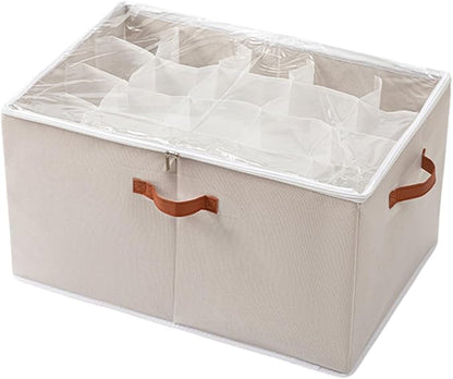 SLDYH Shoe Organizer for Closet, Tidy Up and Organize, Shoe Storage Easy to Store and Search, 12-20 Grid Fabric Shoe Box with Clear Cover (White, 20 Grids)