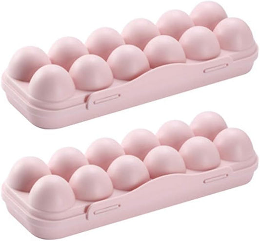 Cabilock 12 Egg Storage Box with Lid Stackable Fridge Organizer for Kitchen Clear Plastic Egg Holder for Refrigerator Space-Saving Tray for Household Use