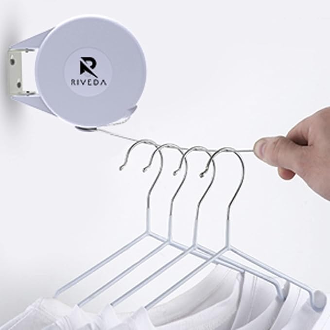 Retractable Clothesline - Portable Heavy Duty Indoor and Outdoor Washing Line - 40 Feet PVC Retracting Clothes Line with Wall Mount Hang The Wet Dry Clothing Laundry - Easy Installation (White)