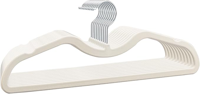 ZBODIMP Velvet Short Neck Hangers - Heavy-Duty, Non-Slip Felt Surface, Space-Saving Design with Anti-Slip Grooves & Shoulder Shape, 360° Rotating Hooks, Durable for Coats, Shirt& Dresses (10, Beige A)