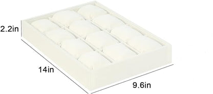Coward Beige Velvet Watch Bangle Organizer Tray, Velvet 12 Grids Tray for Watches Bracelets Jade Bangle Holder Selling Show