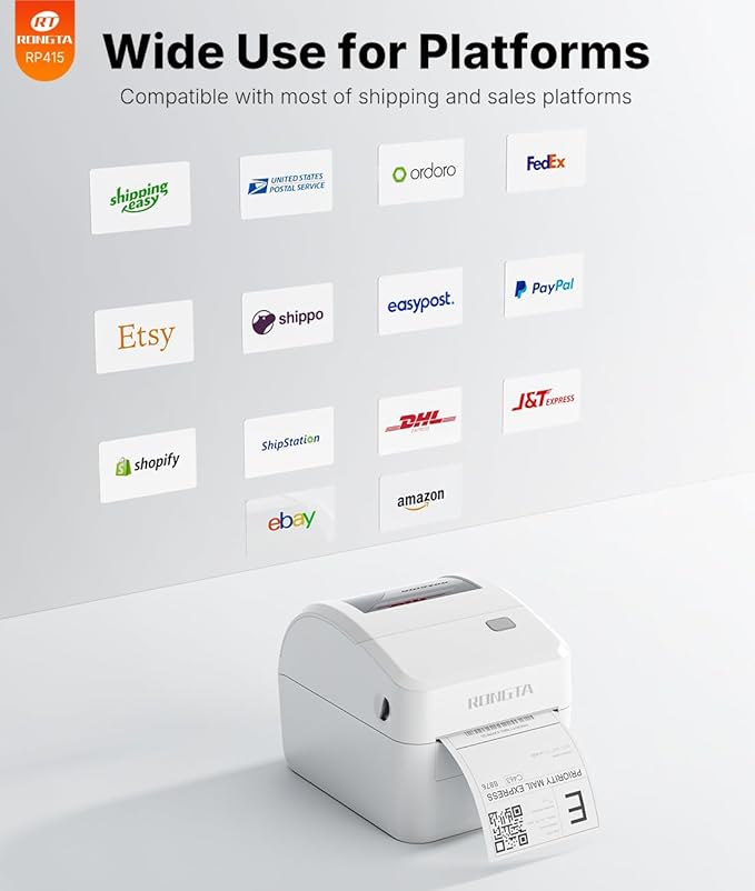 Rongta Bluetooth Thermal Shipping Label Printer, Wireless 4x6 Label Sticker Printer for Shipping Packages, Support Android, iPhone, Widely Used for Amazon, Ebay, Shopify, Etsy, UPS, White