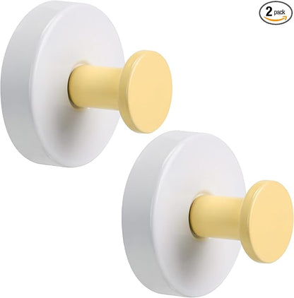 Fenas Suction Cup Hooks for Shower No-Drill Bathroom Hooks for Towels, Robes, Loofah Mountable on Bathroom Walls, Kitchen, Glass, Mirrors, Tile and Smooth,Non-Porous Surfaces (2, Lemon Yellow White)
