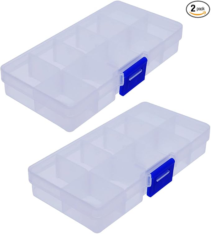 Plastic Jewelry Organizer Box Clear Storage Bead Case for Little Crafts/Arts 2 Pack Container with 10 Grids, Small