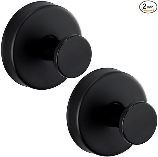 Supopular Reusable Heavy Duty Suction Cup Hooks for Kitchen/Bathroom/Shower - Wet-Proof Hooks for Towels, Robes, Loofah&Wreaths/No Drill Mounting on Glass, Tile, Metal (2, Matte Black)
