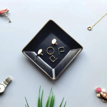 HANKOR Ceramic Jewelry Dish Tray, Decorative Trinket Tray Holder for Ring Earring Key, Gift for Women Girls, 4.7inch, Black