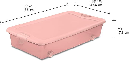 Sterilite 8 Pack Wheeled Under Bed Storage Container, 56 Qt Plastic Bin w/Latching Lid for Organization - Clothes & Shoes Organizer, Pearl Blush Tint