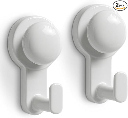 WingWider Shower Hooks for Inside Shower,No-Drill Removable&Reusable Towel Hooks for Bathroom,Heavy Duty Suction Cup Hooks for Glass Window,2 Pack(White)