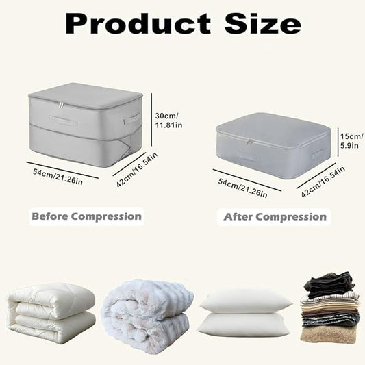 Ultra Space Saving Self Compression Organizer, Large Capacity Storage Bag, Thick Satin Fabric Heavy Duty Bags for Comforters Blankets Bedding Duvet (Gray, Large, 21x17x12in)