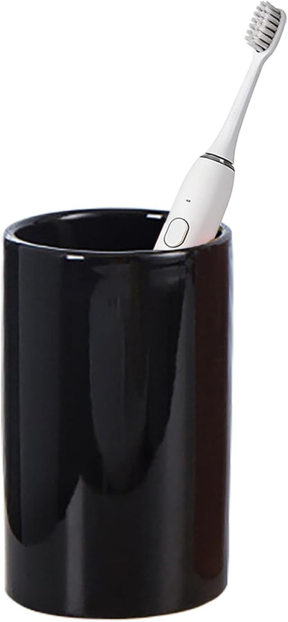 AHUDKKY Black Ceramic Toothbrush Holders, Electric Toothbrush Holder for Toothbrushes and Toothpaste,Elegant Bathroom Toothbrush Cup(300ml)