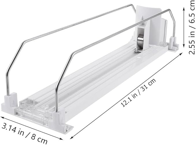PRETYZOOM Drink Organizer for Fridge White Plastic Automatic Pusher Glide, 12'' Depth Self-Pushing Drinking Bottle Rack, Soda Dispenser for Fridge, Shelves