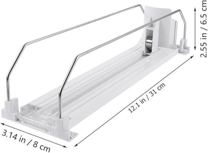 PRETYZOOM Drink Organizer for Fridge White Plastic Automatic Pusher Glide, 12'' Depth Self-Pushing Drinking Bottle Rack, Soda Dispenser for Fridge, Shelves